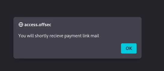 Popup de access.offsec confirmando la subida del .htaccess