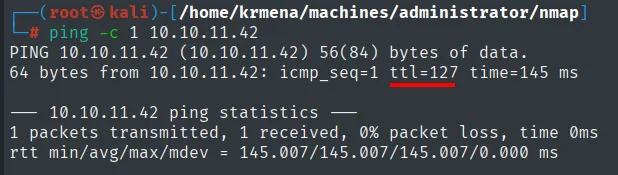 Respuesta del ping con TTL 127