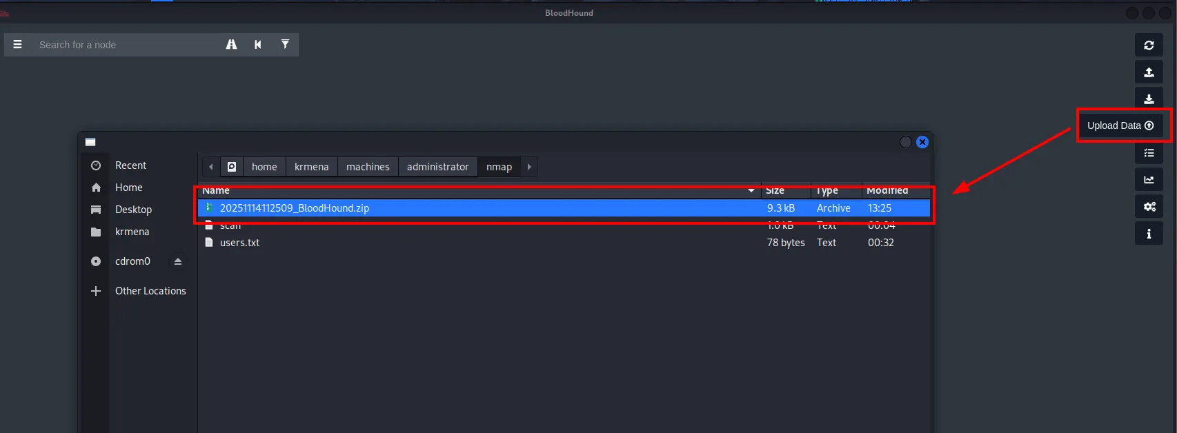 Importando la recolección en BloodHound
