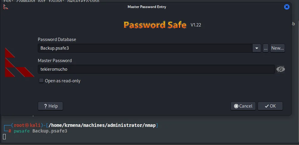 Almacén de Password Safe abierto
