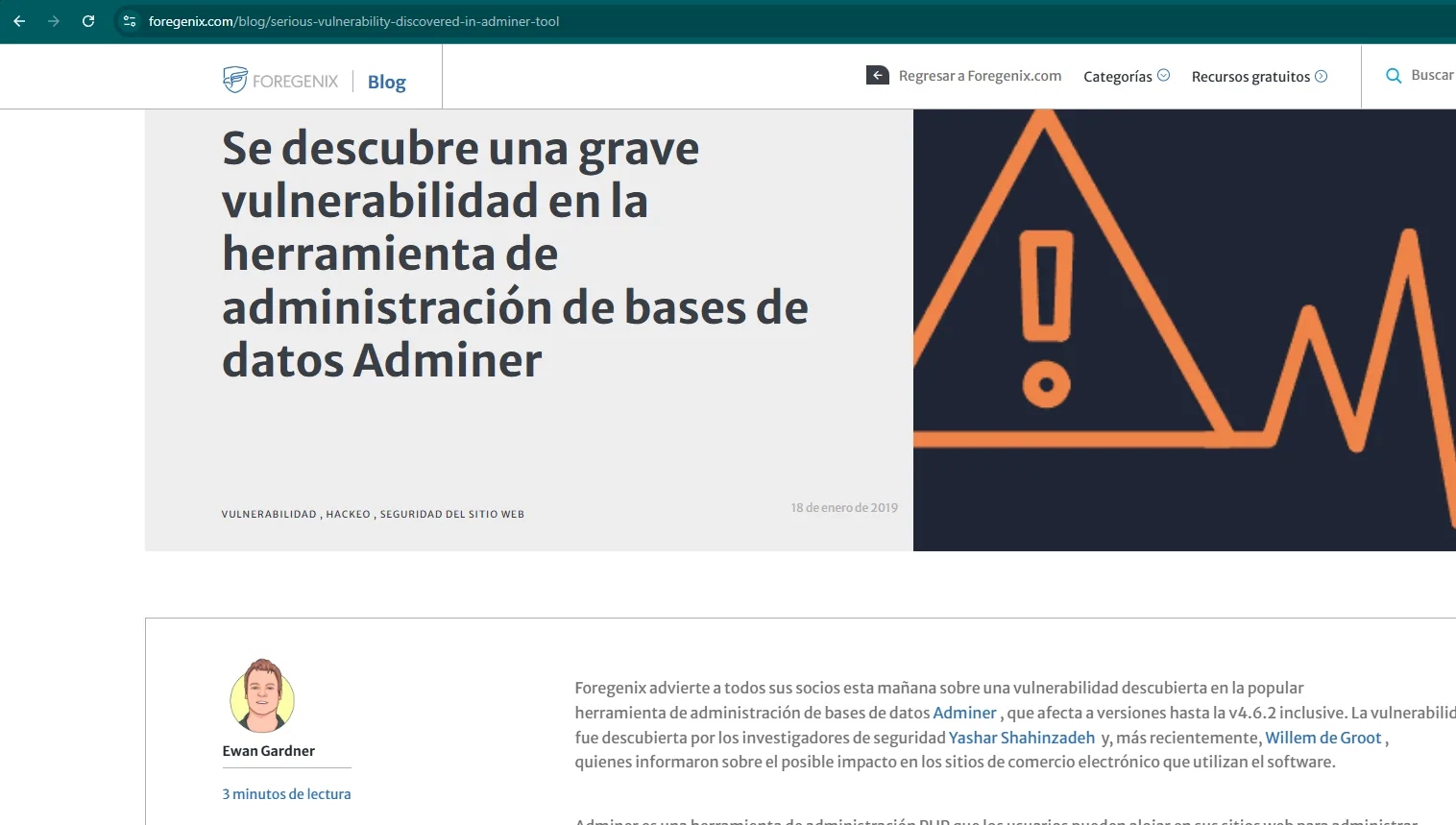 resultado de la búsqueda sobre la vulnerabilidad de Adminer