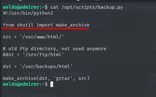contenido de backup.py: from shutil import make_archive es la línea clave para el secuestro