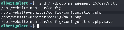 find devuelve el directorio config de un monitor web y sus tres ficheros