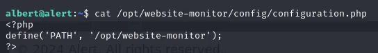 el contenido de configuration.php: una única constante PATH apuntando a /opt/website-monitor