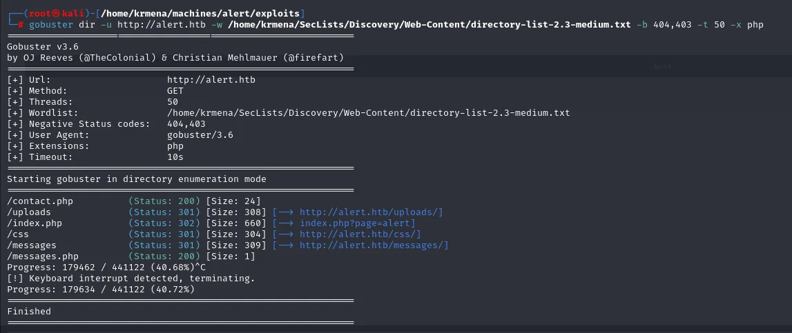 gobuster dir descubre messages.php e index.php