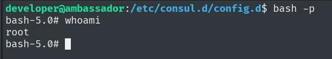 bash -p tras el SUID: whoami = root