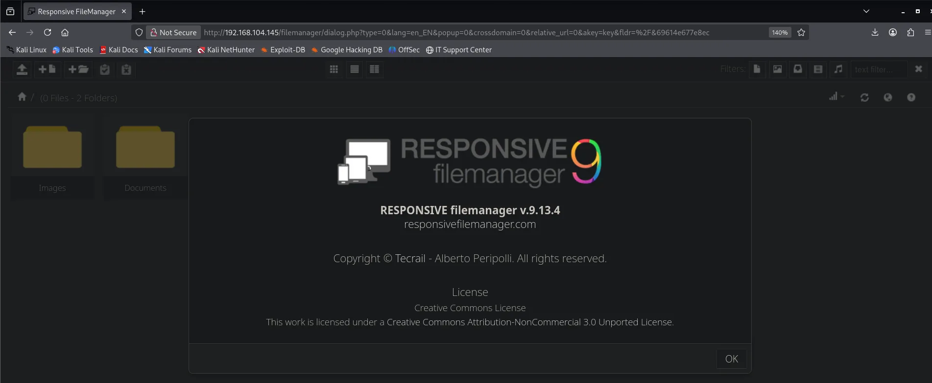 Responsive Filemanager v9.13.4 con las carpetas Images y Documents