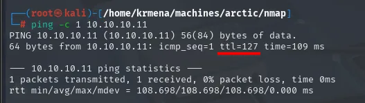 ping a 10.10.10.11 con ttl=127