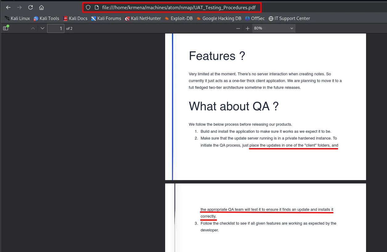 el PDF UAT_Testing_Procedures describe cómo el equipo de QA instala las actualizaciones subidas a las carpetas client