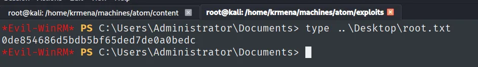 type root.txt como administrator
