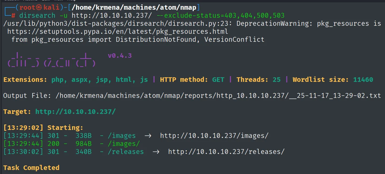 dirsearch descubre /images y /releases