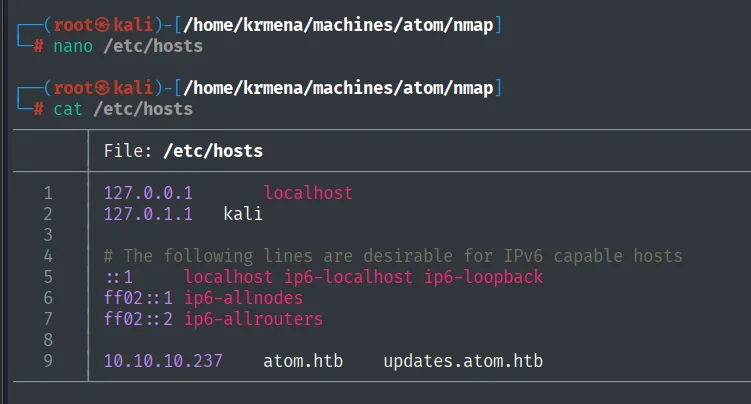 /etc/hosts con atom.htb y updates.atom.htb