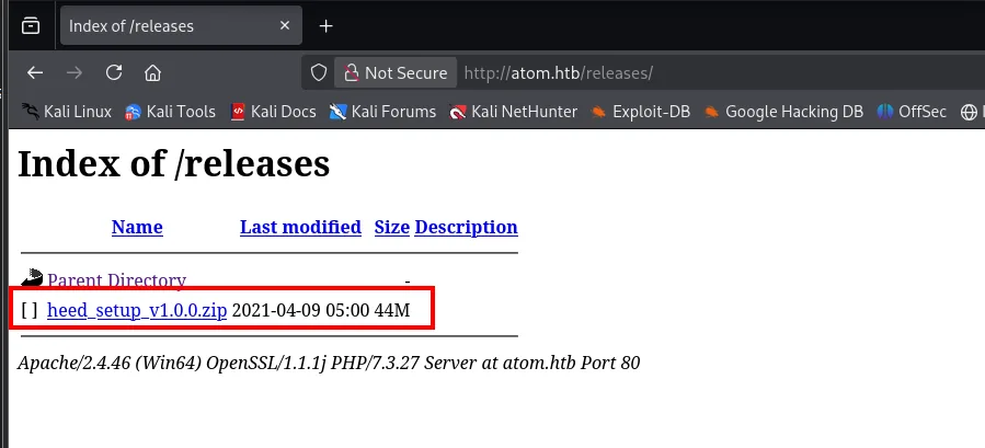 el índice de /releases muestra heed_setup_v1.0.0.zip de 44M