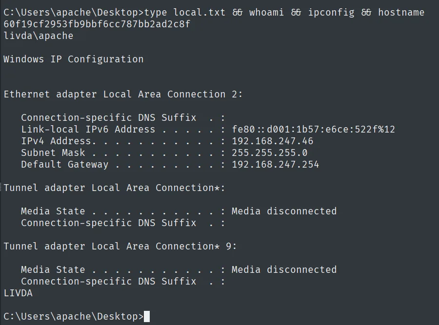 local.txt leída como livda/apache