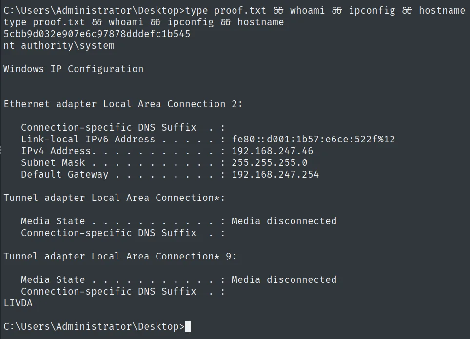 proof.txt leída como nt authority\system en Authby