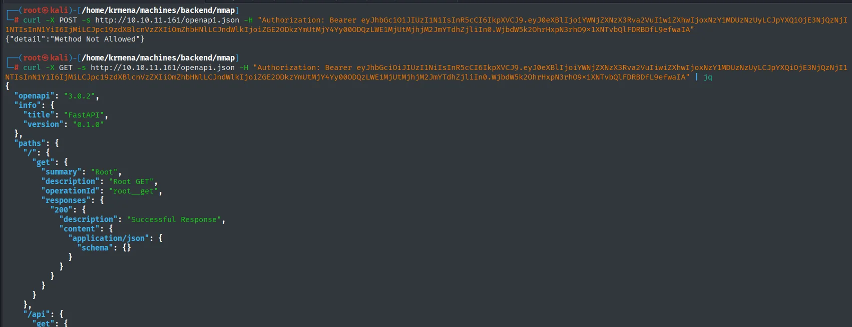 el POST devuelve Method Not Allowed y el GET la especificación OpenAPI 3.0.2 completa