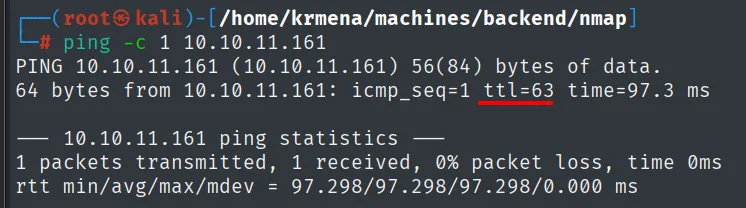 ping a 10.10.11.161 con ttl=63