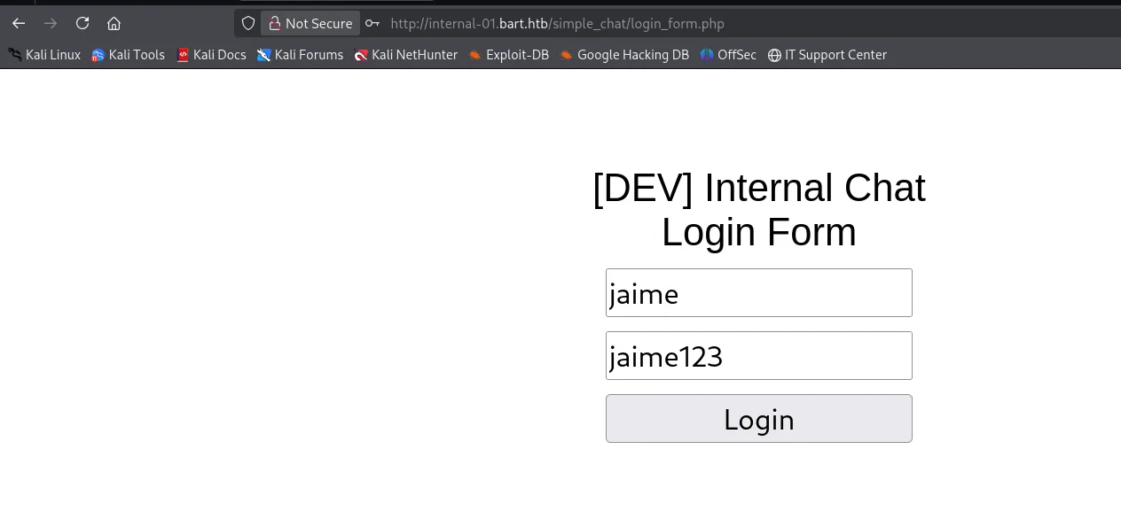el login del chat acepta el usuario jaime recién registrado