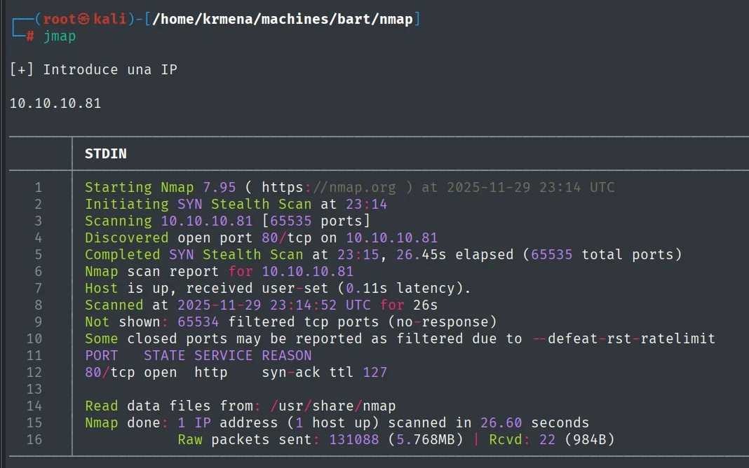 nmap -p- contra 10.10.10.81: de los 65535 puertos solo el 80/tcp aparece abierto