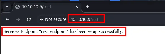 La ruta /rest devuelve el texto Services Endpoint "rest_endpoint" has been setup successfully