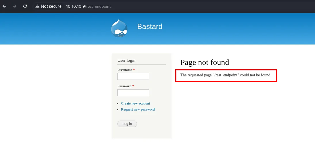 La ruta /rest_endpoint devuelve la página de error de Drupal: Page not found, The requested page "/rest_endpoint" could not be found