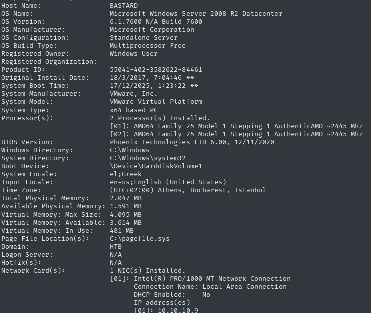 systeminfo: Microsoft Windows Server 2008 R2 Datacenter, versión 6.1.7600 Build 7600