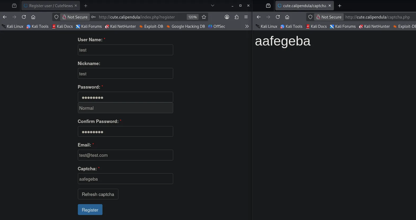 Registro de usuario en CuteNews 2.1.2, primer paso del exploit de subida de avatar