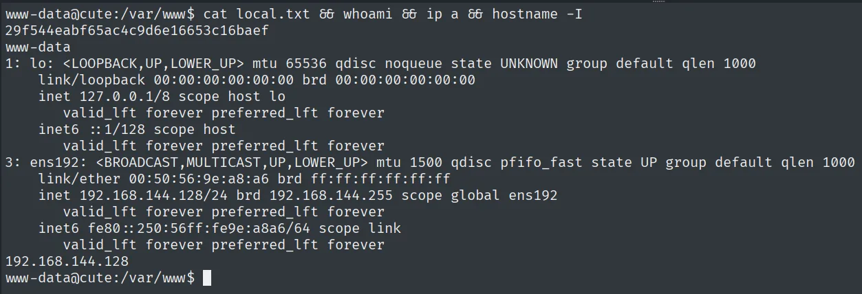 local.txt leída como www-data en el host cute