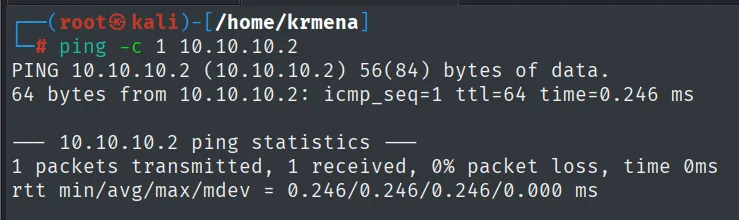 Ping a 10.10.10.2 con ttl=64, indicio de un sistema Linux