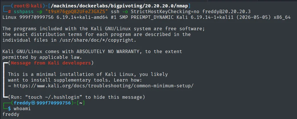 Acceso por SSH como freddy con las credenciales recuperadas del KeePass