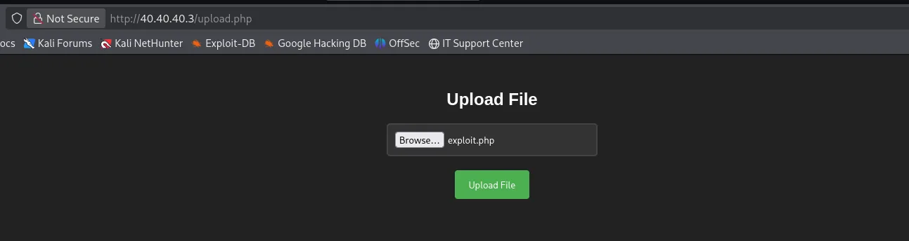 Subida de la webshell PHP a través del formulario sin validación