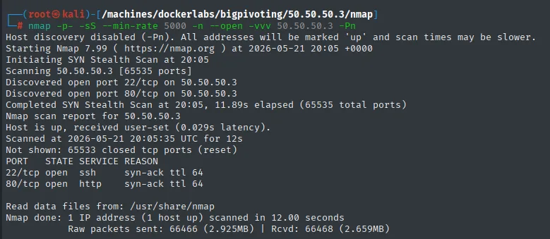 nmap del objetivo final 50.50.50.3: SSH y HTTP