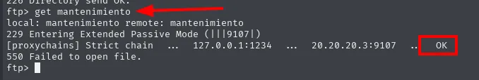 get mantenimiento devuelve también 550 Failed to open file
