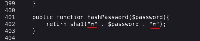 hashPassword de Soplanning devuelve el sha1 de la contraseña rodeada por un carácter no ASCII a cada lado
