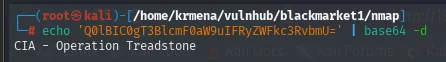 el echo de la cadena pasado por base64 -d devuelve CIA - Operation Treadstone