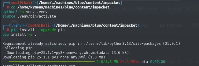 creación de un entorno virtual de Python para aislar la instalación de impacket
