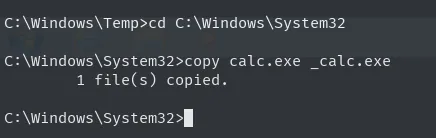 copia de calc.exe a _calc.exe dentro de System32