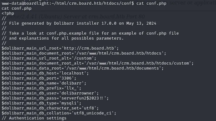 conf.php de Dolibarr expone la contraseña de base de datos en texto plano