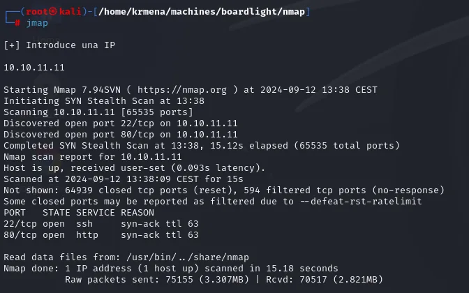 nmap -p- sobre 10.10.11.11: solo 22 y 80 abiertos, con syn-ack ttl 63