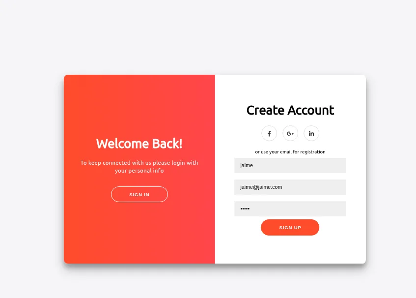 el formulario Create Account relleno con el usuario jaime y el correo jaime@jaime.com