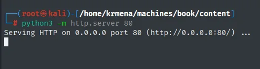 el servidor HTTP local sirviendo en el puerto 80 sin recibir ninguna petición